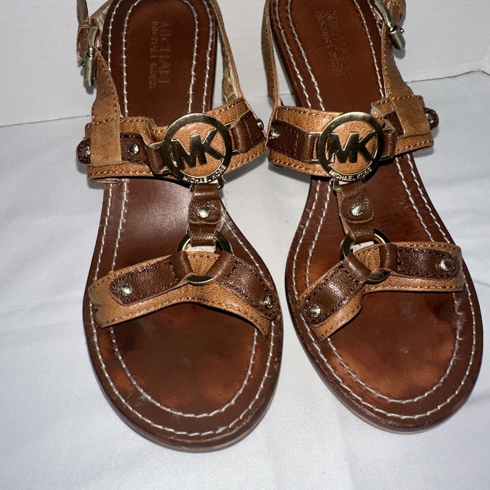 Michael Kors Dayton Sling Brown Open Toe Sandals Heels Women's Strappy SIZE 7.5 - Picture 3 of 11